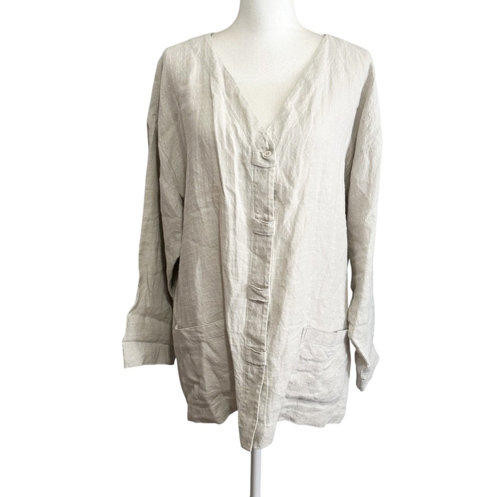 Eileen Fisher Womens Linen Button Down Long Sleeve Beachy Coastal Grandma Medium